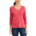 thumbnail image 1 of Karen Scott V Neck 3/4 Sleeve Top Peony Coral XL, 1 of 1