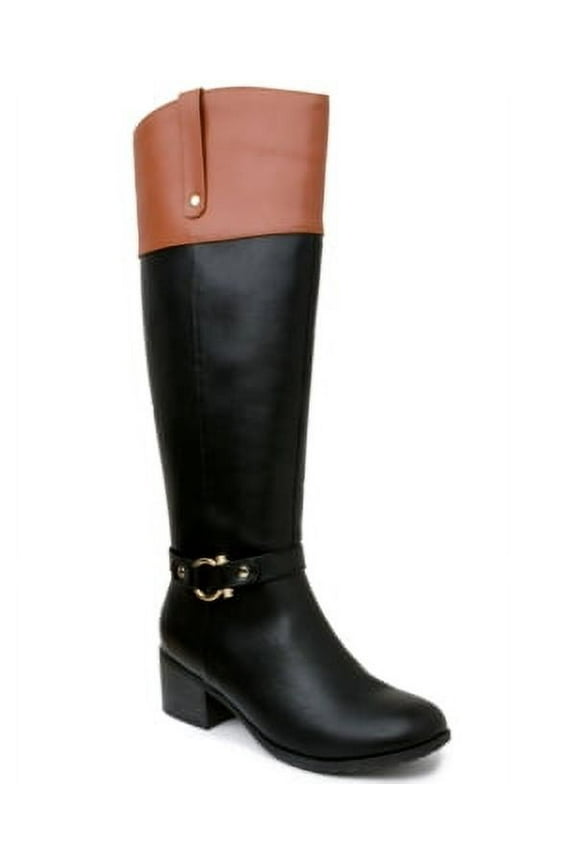 Vickyy Wide Calf Riding Boots, Black Cognac 7W