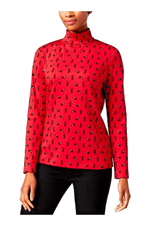 Women’s Petite Printed Short-Sleeve Blouse Pullover Shirt Tops, Red Amore, Large Petite
