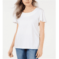 thumbnail image 1 of Karen Scott Women's Basketweave Trim Flutter Sleeve Top White Size Large, 1 of 3