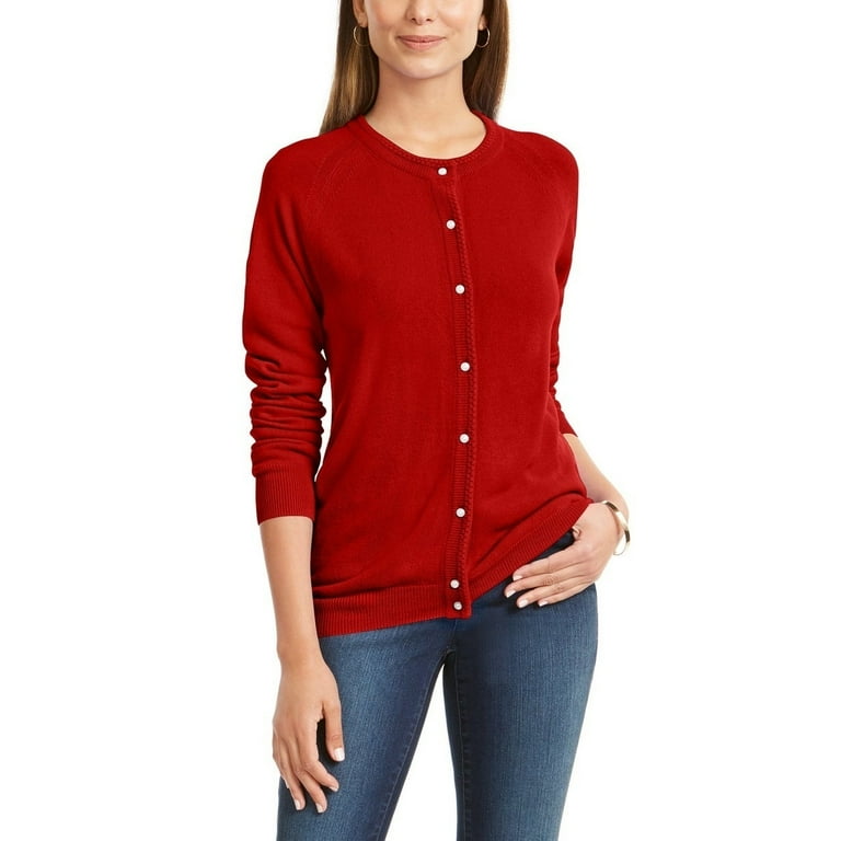 Karen Scott Women s Bead Button Cardigan Red Size Small Walmart