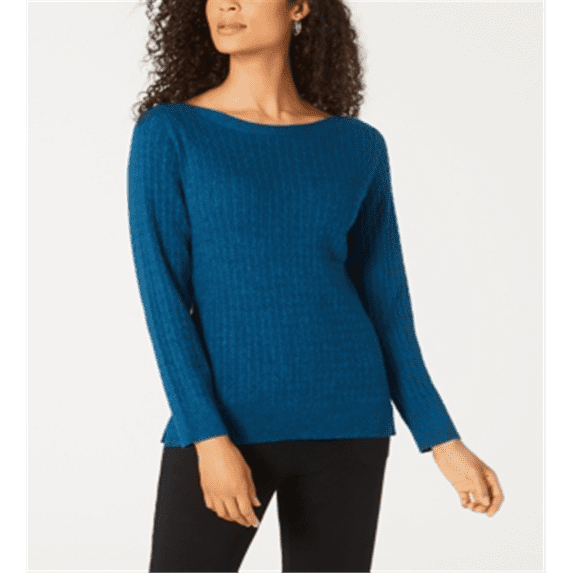 Karen Scott Women's Boat Neck Cotton Sweater Blue Size X-Small