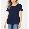 thumbnail image 1 of Karen Scott Women's Braided Neck T-Shirt Blue Size Small, 1 of 3
