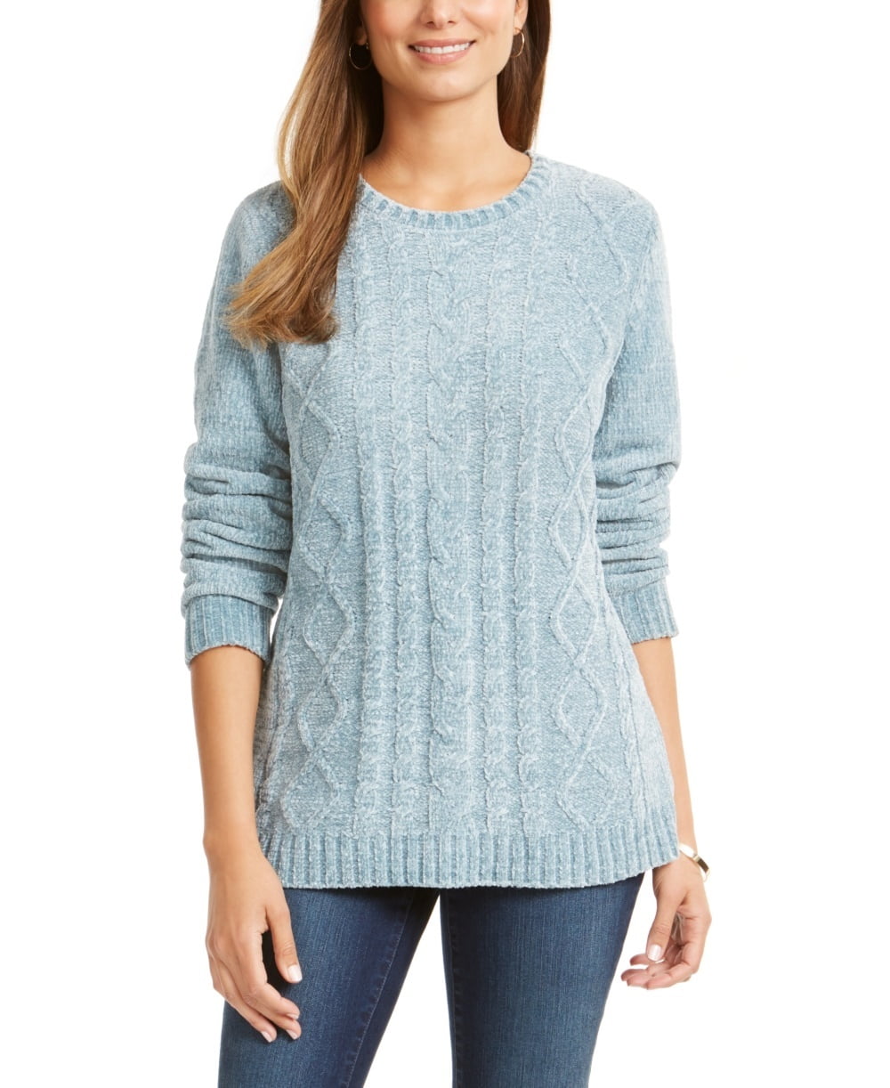 Karen Scott Women's Cable Knit Chenille Sweater Blue Size Medium ...