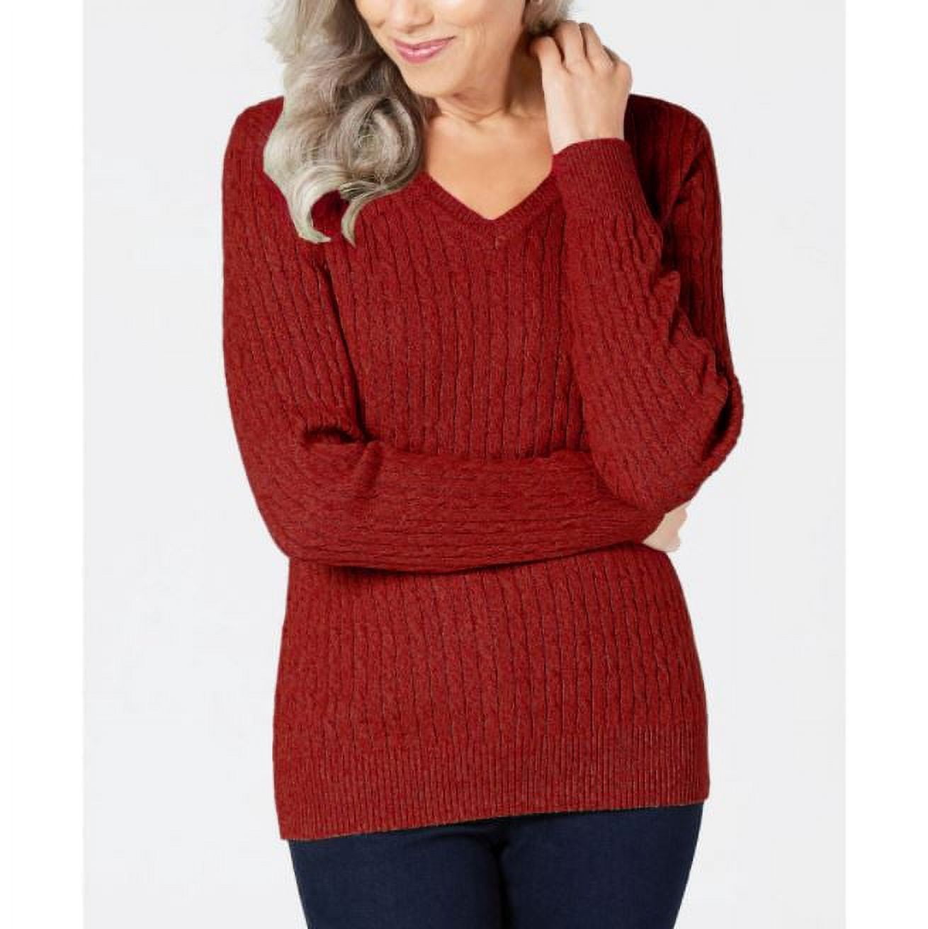 Cable Stitch V-neck Sweater - Red - Lucky Brand Knitwear - Yahoo Shopping