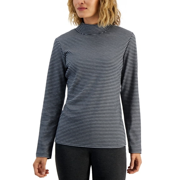 Karen Scott Womens Carmela Mock Neck Top Smoke Grey Heather XS