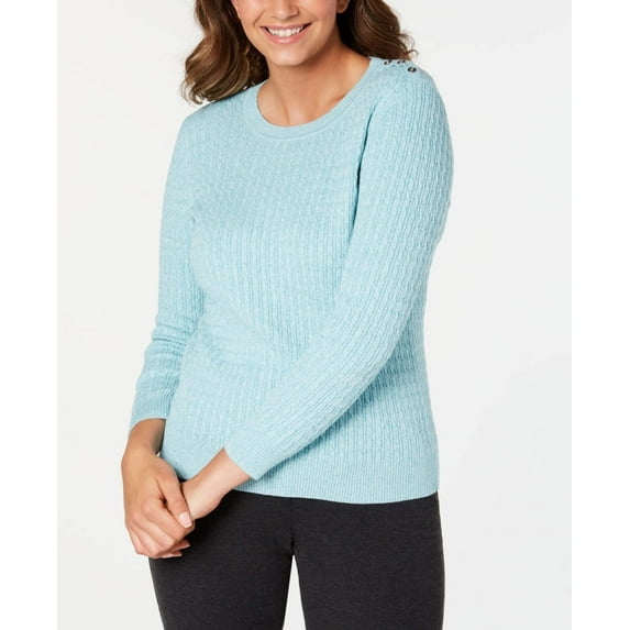 Karen Scott Women's Cotton Baby Cable Knit Sweater Blue Size Small