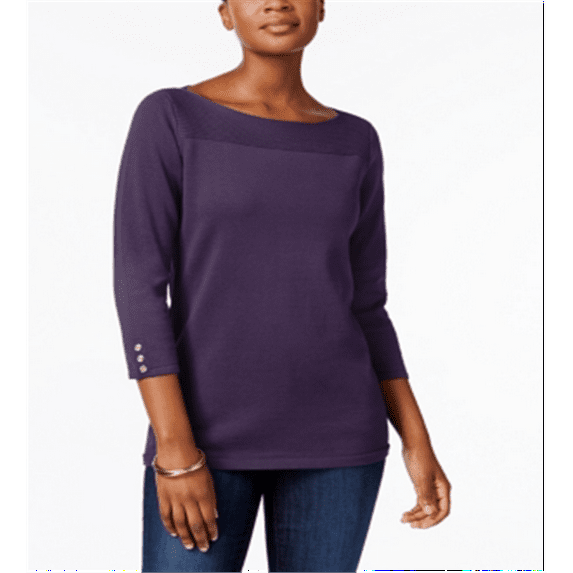 Karen Scott Women's Cotton Boat Neck Top Purple Size Small