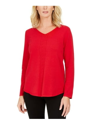 Karen Scott Women's Sport Striped 3/4-Sleeve Top - New Red Amore Red Size XS