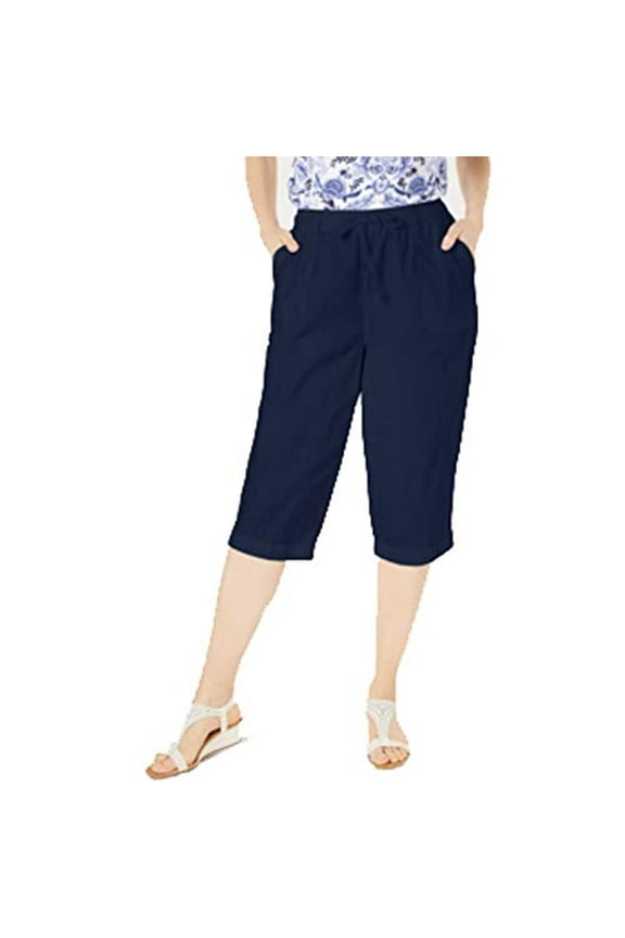 Women's Cotton Cropped Pants Blue Size Small