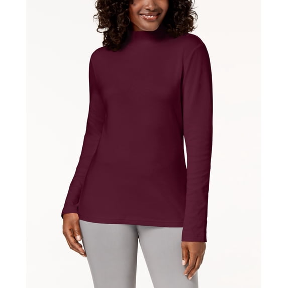 Karen Scott Women's Cotton Mock-Neck Top Medium Red Size Small