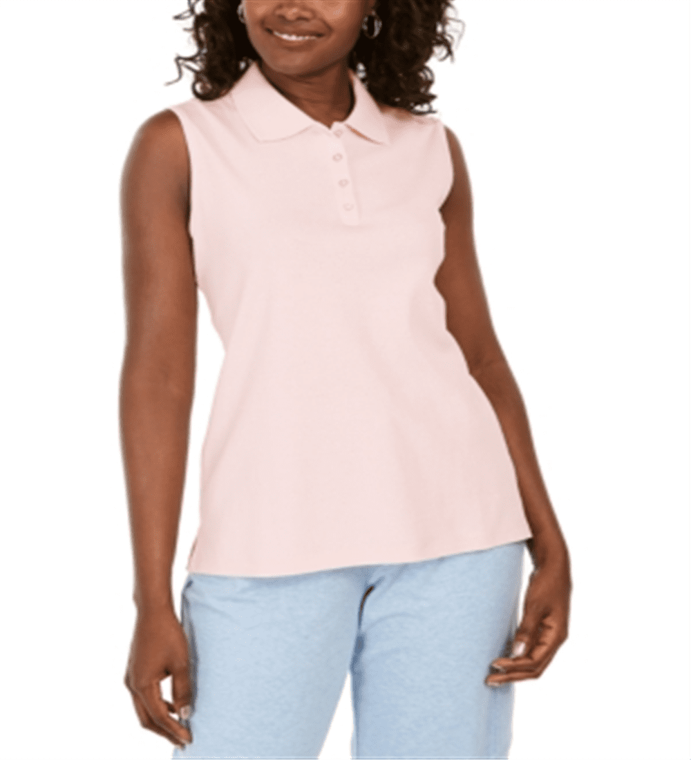 Karen Scott Women s Cotton Sleeveless Polo Shirt Pink Size Large
