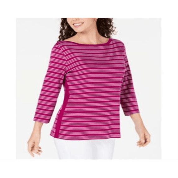 Karen Scott Women's Cotton Striped Vented Hem Top Red Size Medium