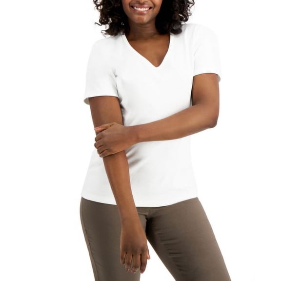 Karen Scott Women's Cotton V-Neck Top White Size Extra Small