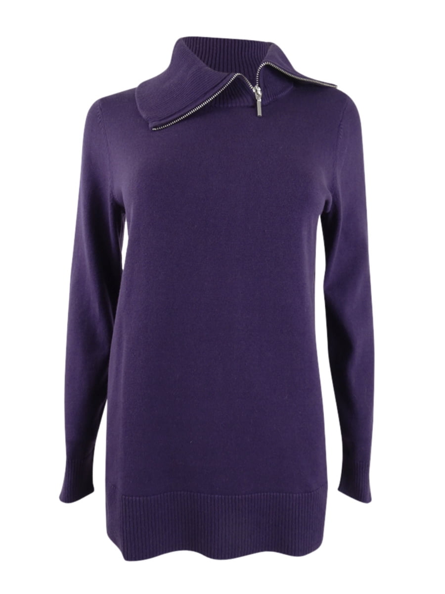 Karen Scott Women's Cotton Zip-Neck Sweater (XS, Purple Dynasty)