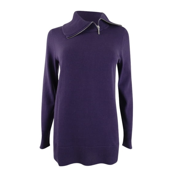 Karen Scott Women's Cotton Zip-Neck Sweater (XS, Purple Dynasty)