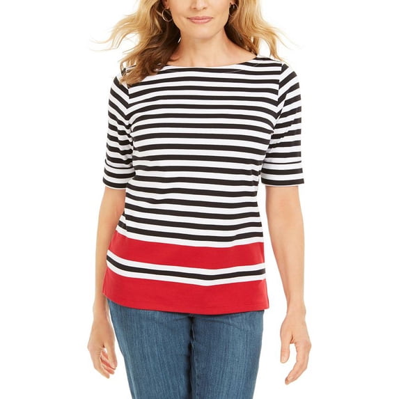 Karen Scott Women's Dahla Striped Boat Neck Top Red Size Petite XL