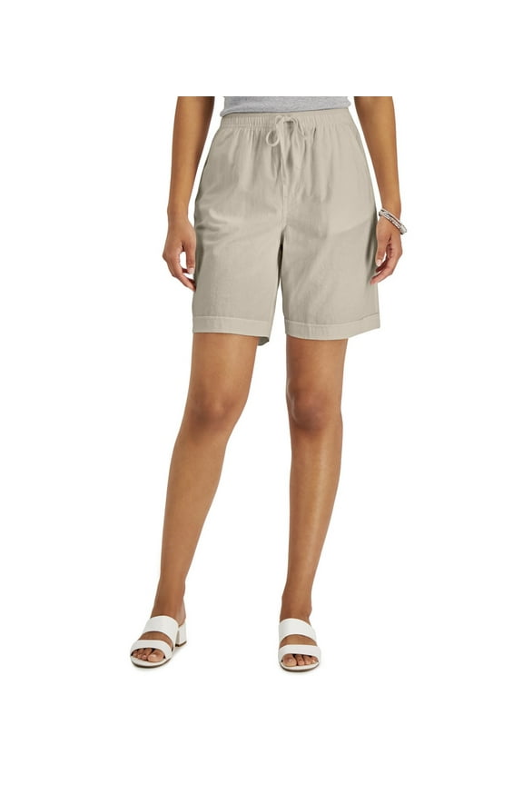 Women's Drawstring Petite Cotton Gemma Shorts Stone Wall (Stone Wall, PP)