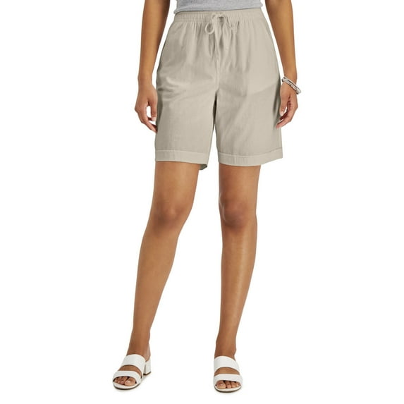 Karen Scott Women's Drawstring Petite Cotton Gemma Shorts Stone Wall (Stone Wall, PP)