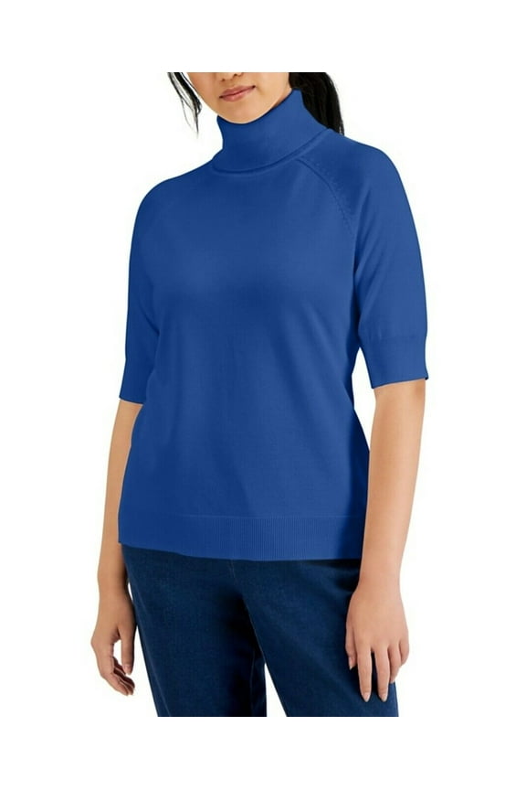 Women's Elbow-Sleeve Turtleneck Sweater Deep Pacific Top Size XS