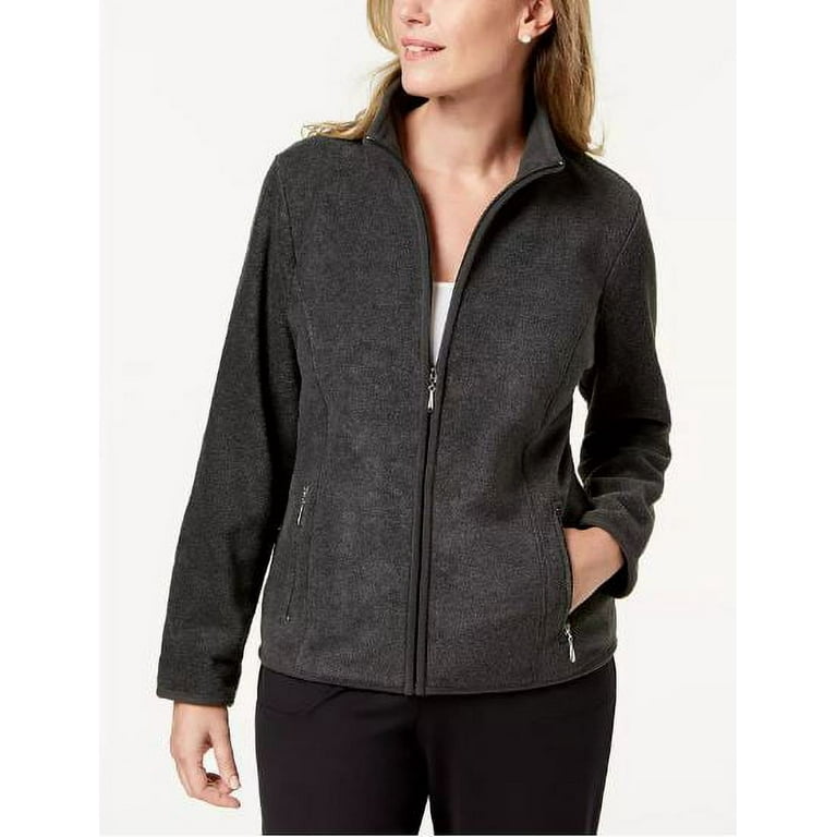 Karen Scott Women s Fleece Full Zip Jacket Heather Charcoal PM