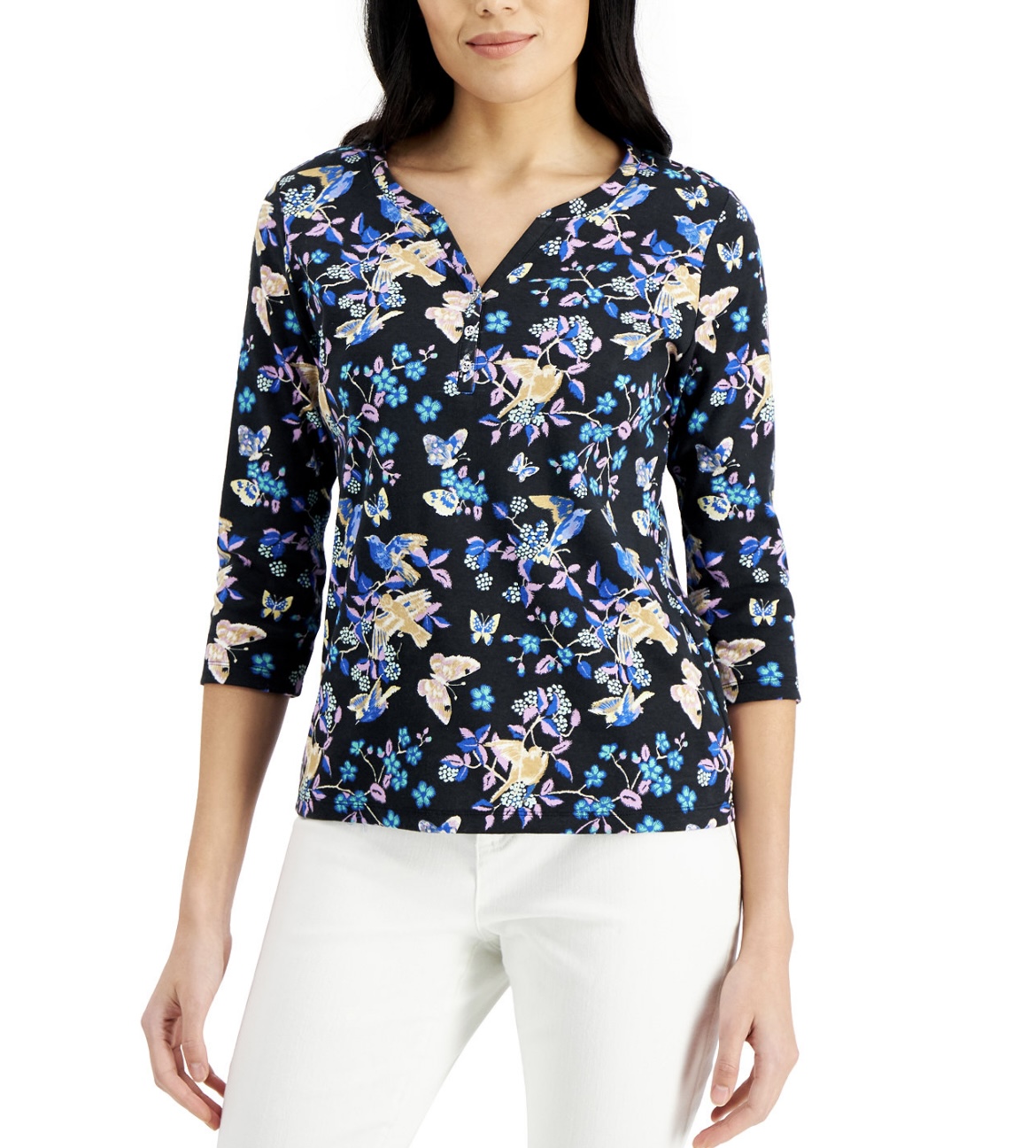 Petite 3/4-Sleeve Henley Shirt