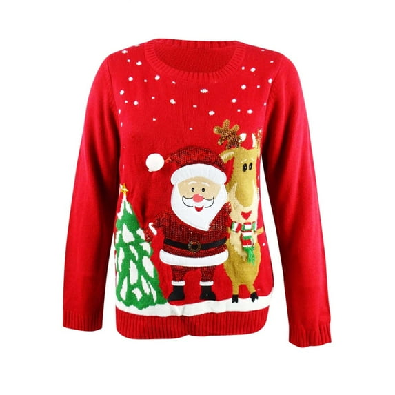 Karen Scott Women's Friendly Santa Sweater (XXL, Red Combo)