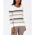 thumbnail image 1 of Karen Scott Women's Holly Striped Cotton Cable Sweater Brown Size Medium, 1 of 3