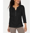 thumbnail image 1 of Karen Scott Women's Lace Front Henley Top Black Size Small, 1 of 3