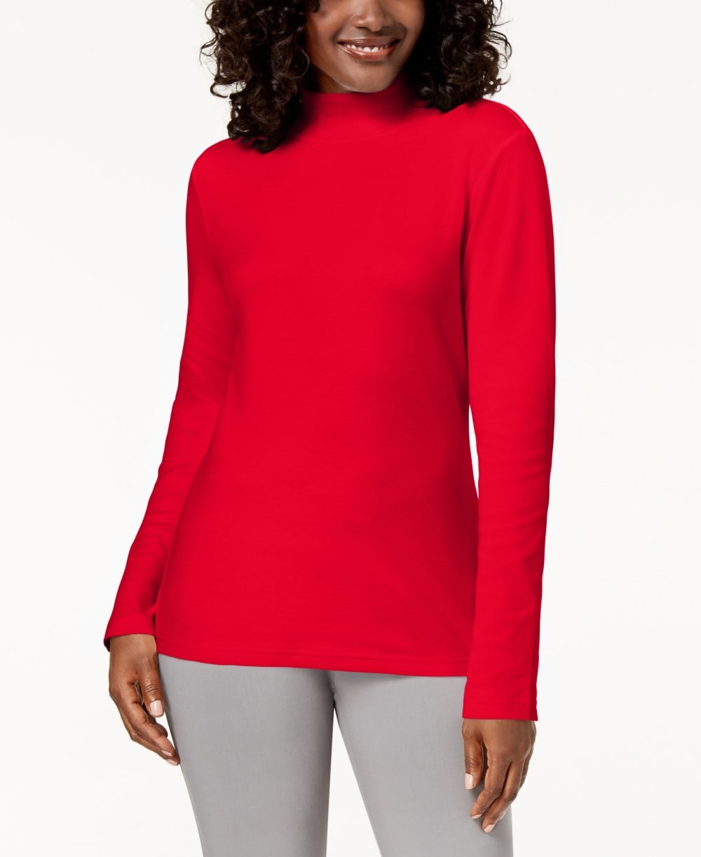 Karen Scott Womens Cotton Marled Curved Hem Top Red Size Large