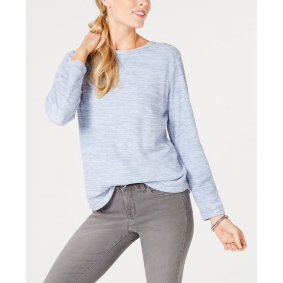 Karen Scott Women's Long Sleeve Spacedye Microfleece Top Blue Size X-Small