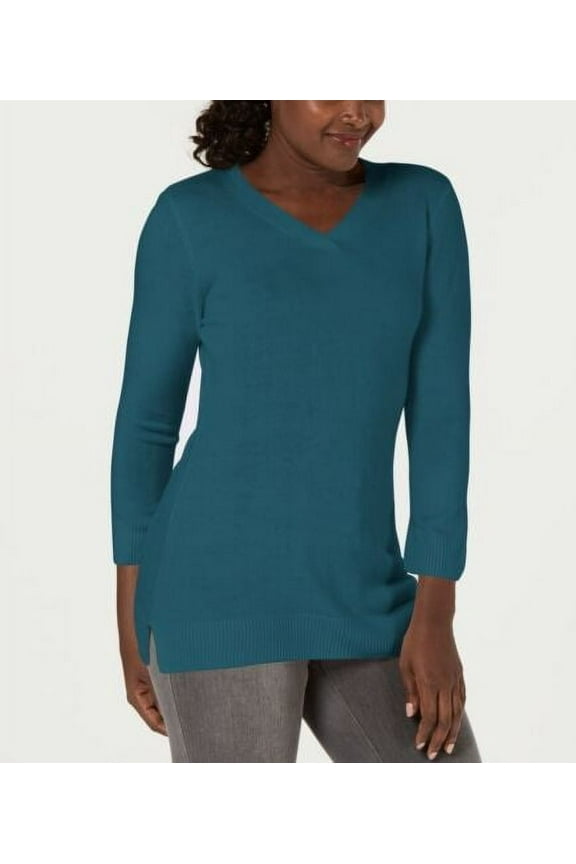 Women's Luxsoft V-Neck Sweater 3/4 Sleeve True Teal Top Size S