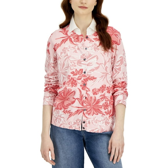 Karen Scott Womens Malibu Escape Floral Button Cardigan Boca Blush Combo S