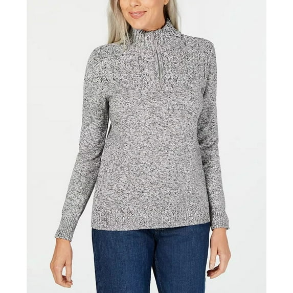 Karen Scott Women's Marled Knit Quarter Zip Sweater White Size Large
