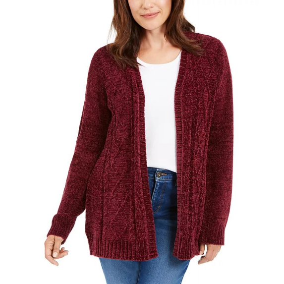 Karen Scott Women's Open Front Chenille Cardigan Red Size Petite Medium