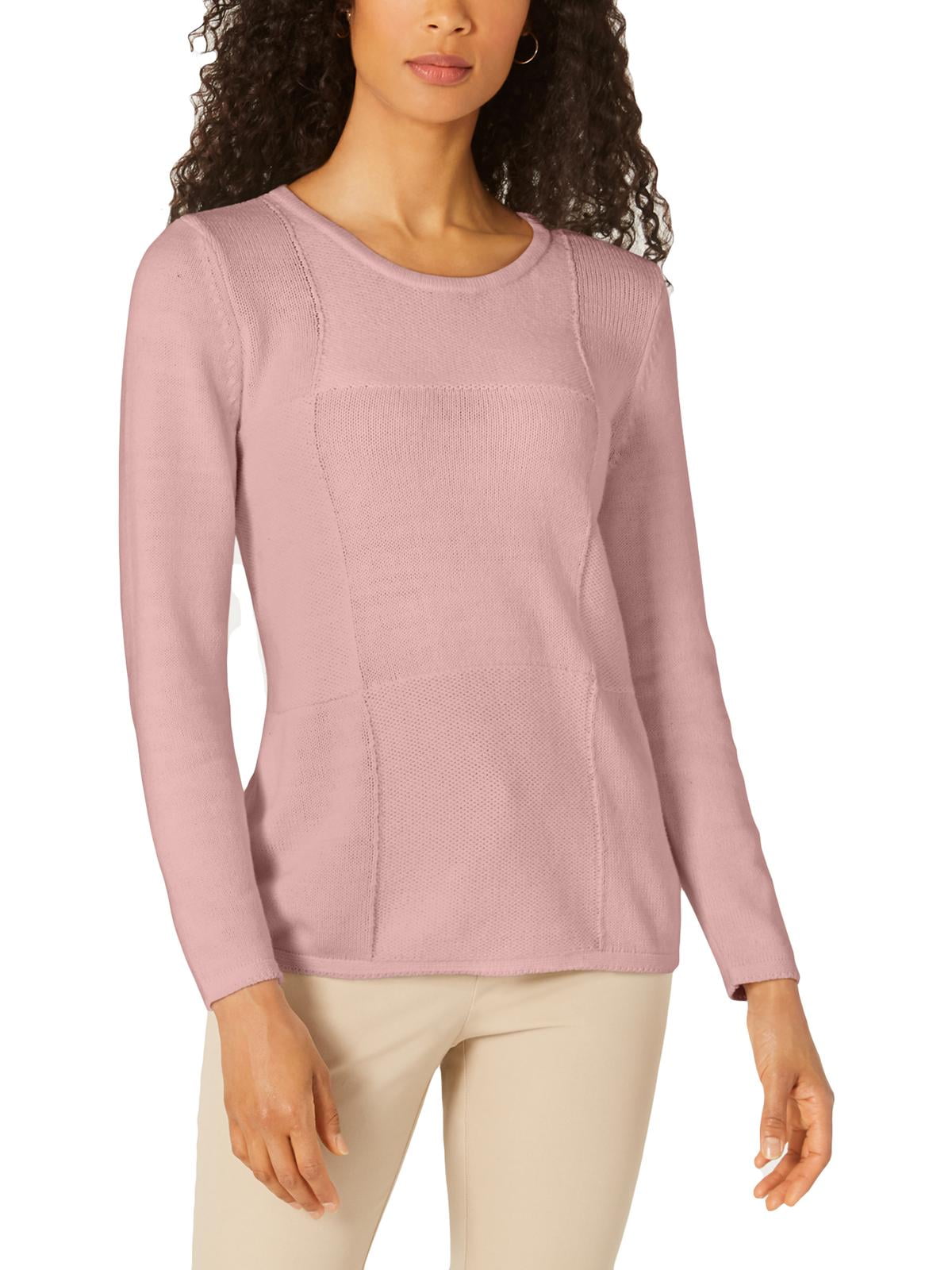 Karen Scott Womens Cotton V Neck Sweater Pink Size Large