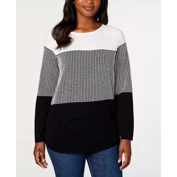 Karen Scott Women's Petite Cotton Colorblocked Sweater Black Size Petite L