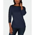 thumbnail image 1 of Karen Scott Women's Petite Cotton Studded Boat-Neck Top Navy Size PS, 1 of 3
