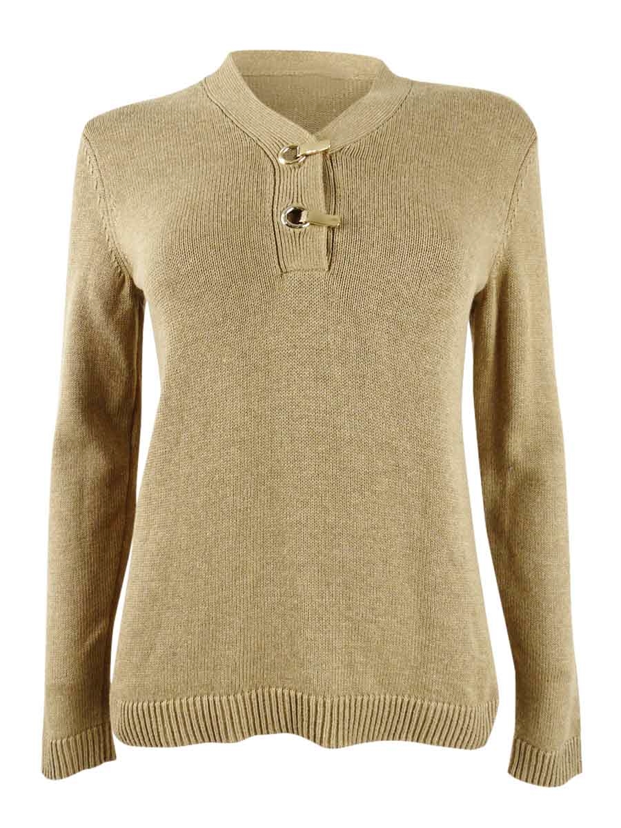 Karen Scott Women's Cotton Marled Henley Sweater Blue  Size XX-Large