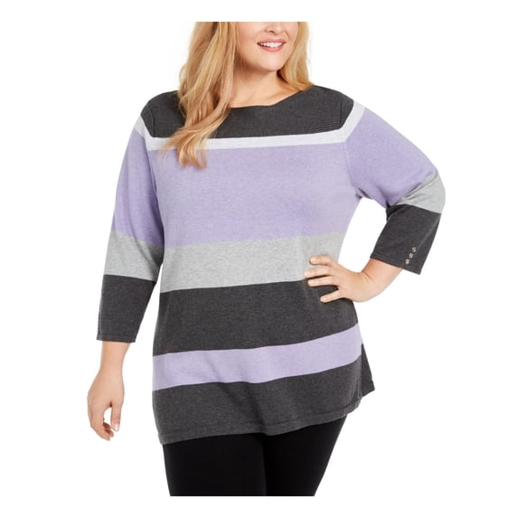 Karen Scott Women's Plus Long Boat Neck Sweater Purple Size 3X