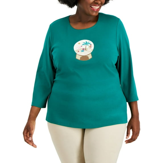 Karen Scott Women's Plus Size 3/4-Sleeve Graphic Top