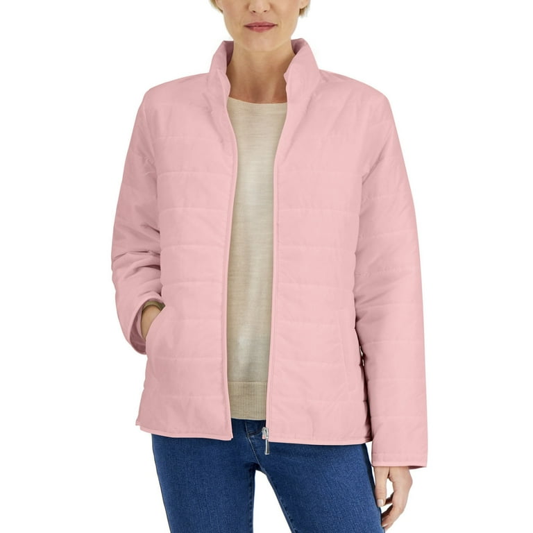 Karen Scott Women s Pockets Solid Puffer Jacket Soft Pink Size S Walmart