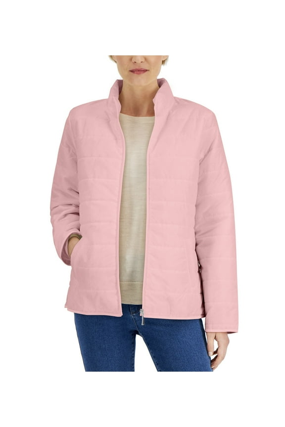 Women's Pockets Solid Puffer Jacket Soft Pink Size S