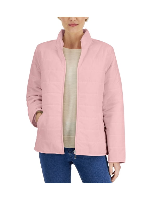 Women's Pockets Solid Puffer Jacket Soft Pink Size S