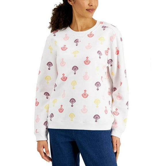 Karen Scott Women's Printed Fleece Top White Size Small
