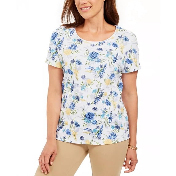 Karen Scott Women's Printed Scoop-Neck T-Shirt White Size Small