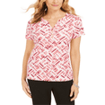 thumbnail image 1 of Karen Scott Women's Printed Short Sleeve Henley Top Orange Size Small, 1 of 3