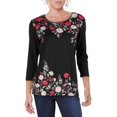 thumbnail image 1 of Karen Scott Women's Roxanne Floral Rhinestone Top Black Size Medium, 1 of 3