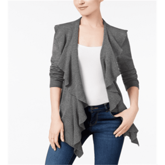 Karen Scott Women's Ruffle Front Cardigan Black Size L