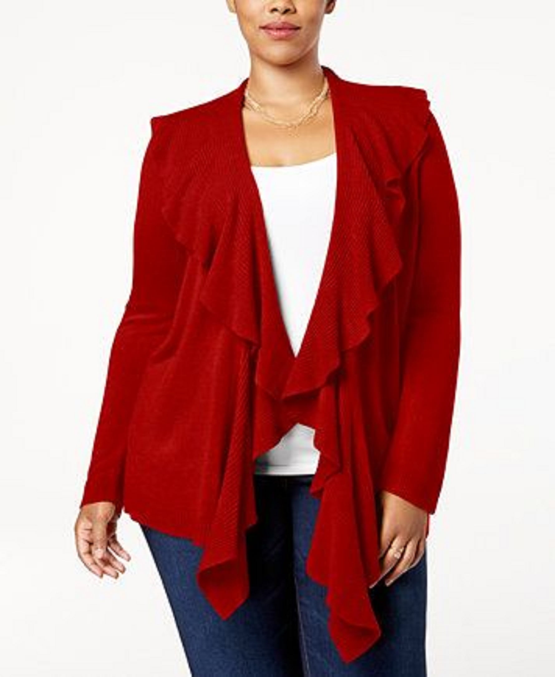 Karen Scott Women s Ruffle Front Cardigan Red Size Extra Large